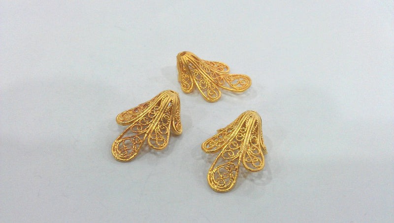 2 Gold Plated Cones  Bead Caps , Findings , Gold Plated Brass G14363