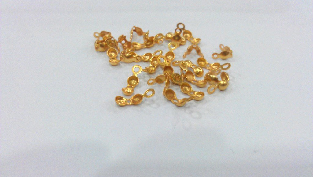 100 Pcs Gold Plated Brass Cord Ends, Findings  G14238