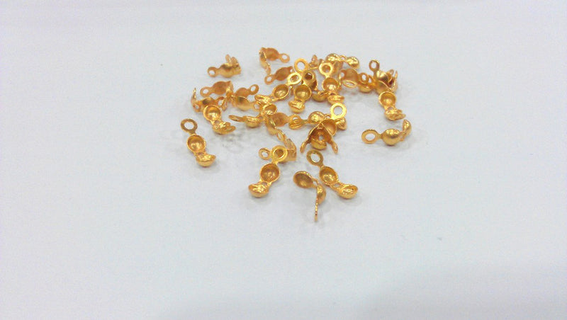 100 Pcs Gold Plated Brass Cord Ends, Findings  G14238