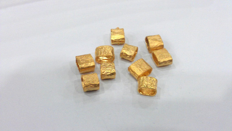 10 Pcs Gold Plated Brass  Small Tube Beads G9645