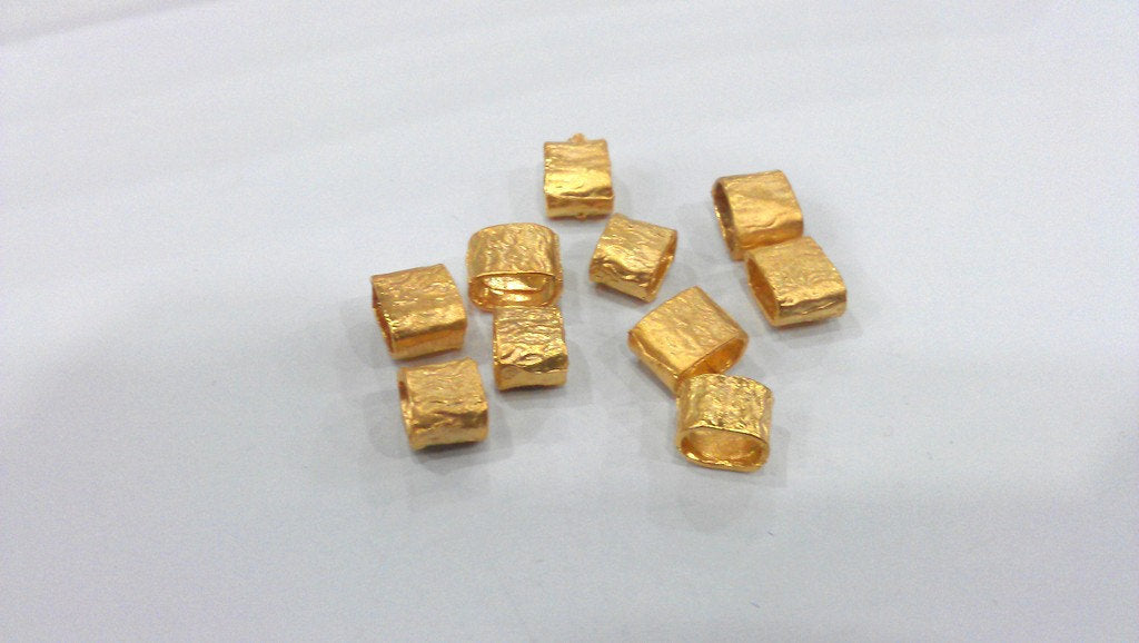 10 Pcs Gold Plated Brass  Small Tube Beads G9645
