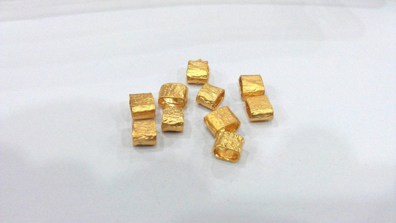 10 Pcs Gold Plated Brass  Small Tube Beads G9645