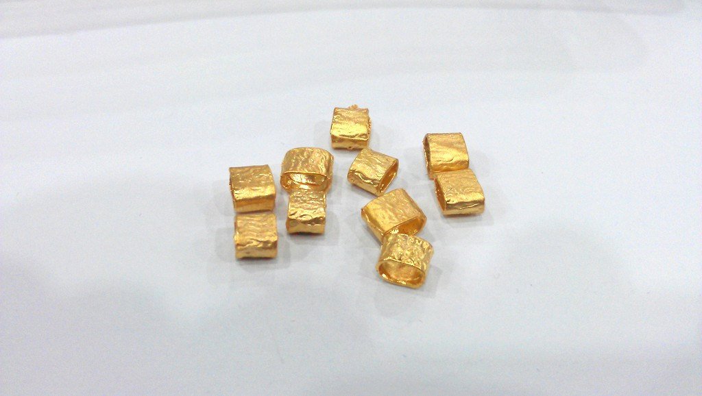 10 Pcs Gold Plated Brass  Small Tube Beads G9645