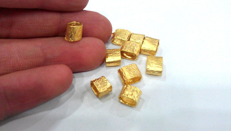 10 Pcs Gold Plated Brass  Small Tube Beads G9645