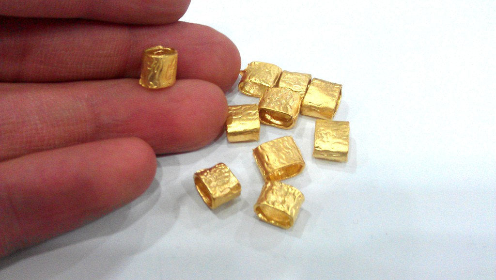 10 Pcs Gold Plated Brass  Small Tube Beads G9645