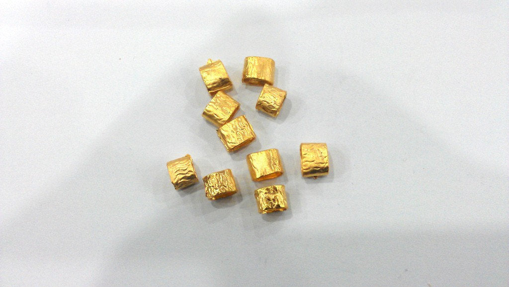 10 Pcs Gold Plated Brass  Small Tube Beads G9645