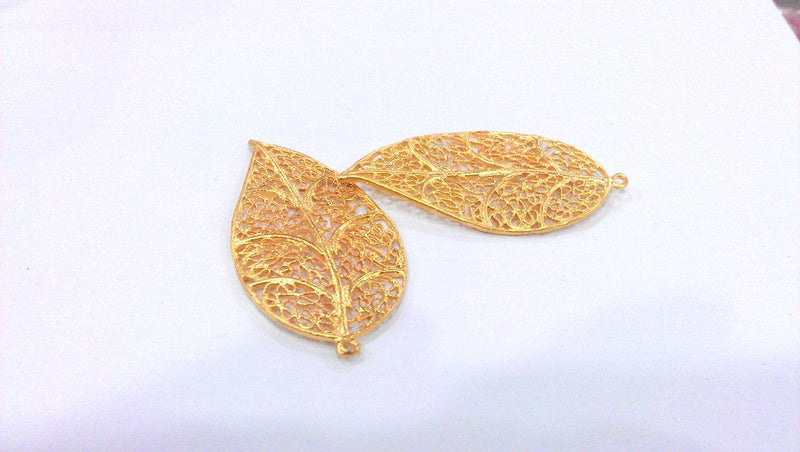 2 Leaf Pendant Charms, (52X48 mm) Gold Plated Brass  G10456