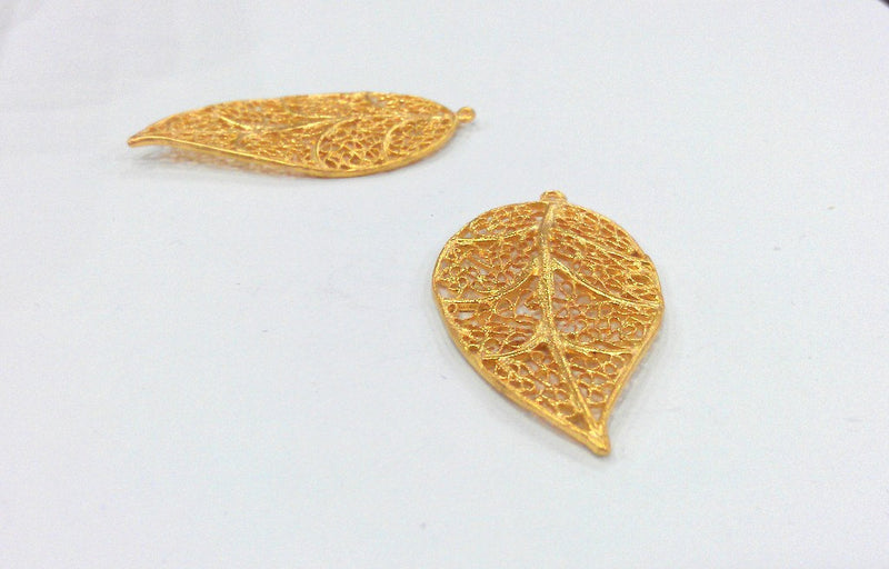 2 Leaf Pendant Charms, (52X48 mm) Gold Plated Brass  G10456