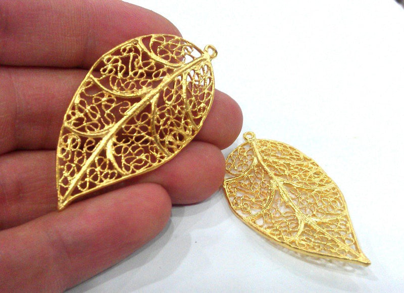 2 Leaf Pendant Charms, (52X48 mm) Gold Plated Brass  G10456