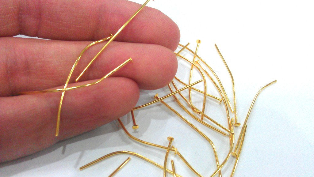 20 Gold Plated Brass Pin , Findings 20 Pcs (40 mm) G144