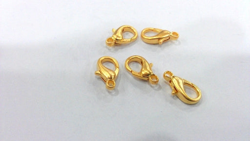 5 Gold Lobster Clasps , Gold Plated Metal 5 Pcs. (14X9 mm)  G14611