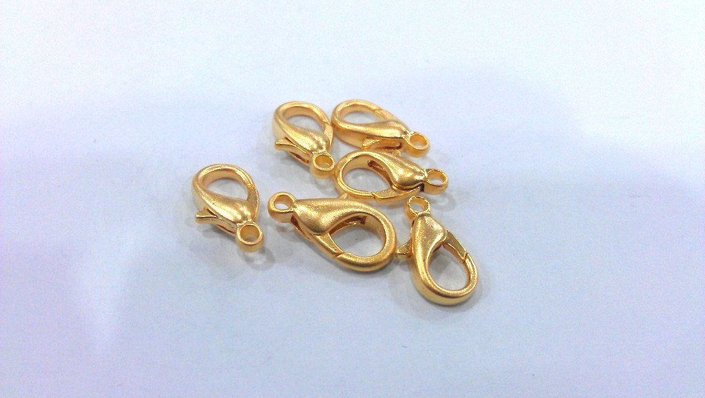 5 Gold Lobster Clasps , Gold Plated Metal 5 Pcs. (14X9 mm)  G14611