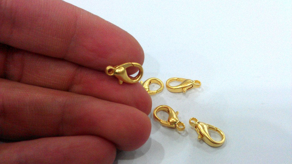 5 Gold Lobster Clasps , Gold Plated Metal 5 Pcs. (14X9 mm)  G14611