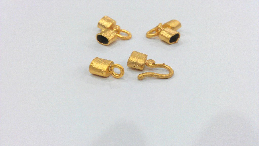 5 sets Hook Clasp, Fold Over Crimp Heads  Findings  ,  Gold Plated Brass G9542