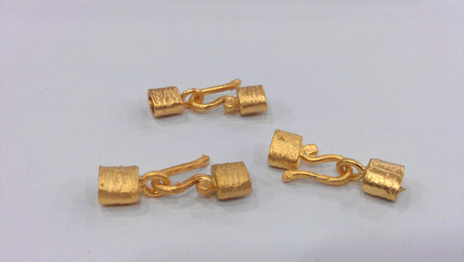 5 sets Hook Clasp, Fold Over Crimp Heads  Findings  ,  Gold Plated Brass G9542