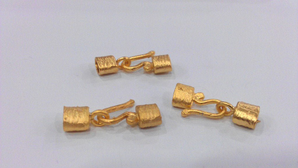2 sets Hook Clasp, Fold Over Crimp Heads Findings , Gold Plated Brass   G9542