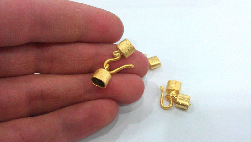 2 sets Hook Clasp, Fold Over Crimp Heads Findings , Gold Plated Brass   G9542