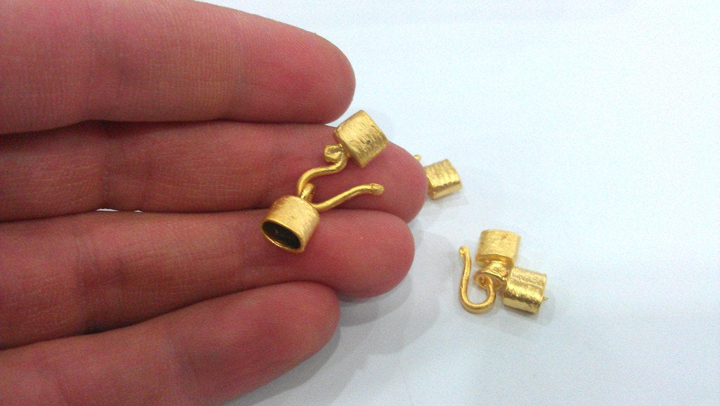 5 sets Hook Clasp, Fold Over Crimp Heads  Findings  ,  Gold Plated Brass G9542