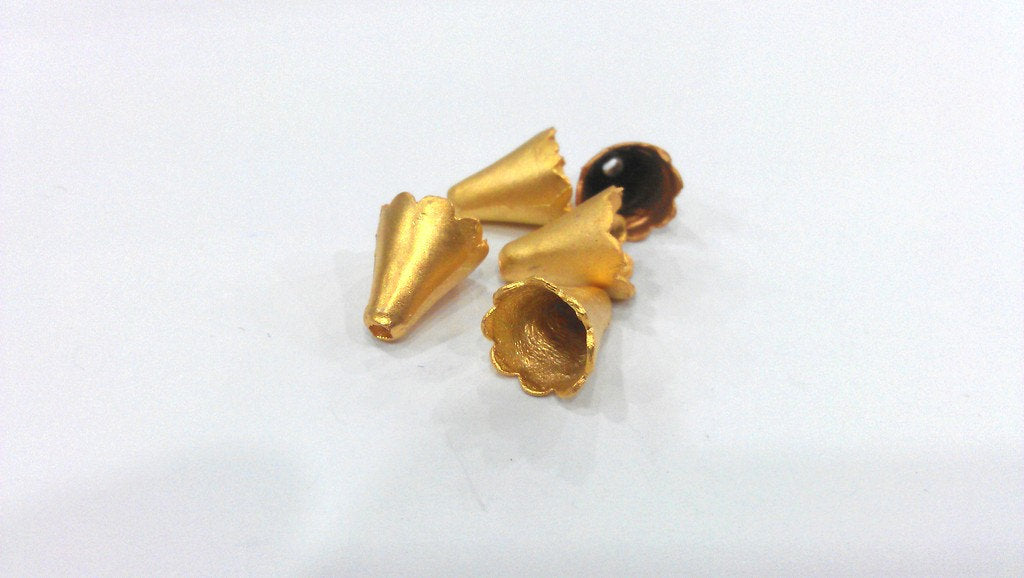 4 Gold Cone Findings Gold Plated Brass   G156