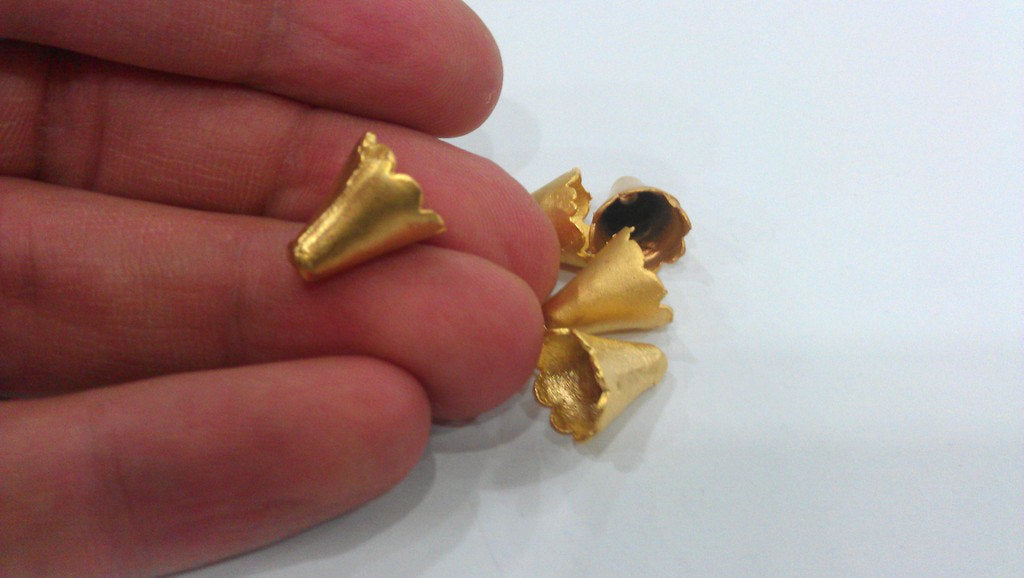 4 Gold Cone Findings Gold Plated Brass   G156