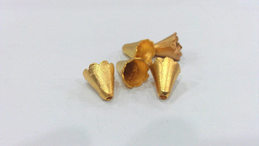 4 Gold Cone Findings Gold Plated Brass   G156