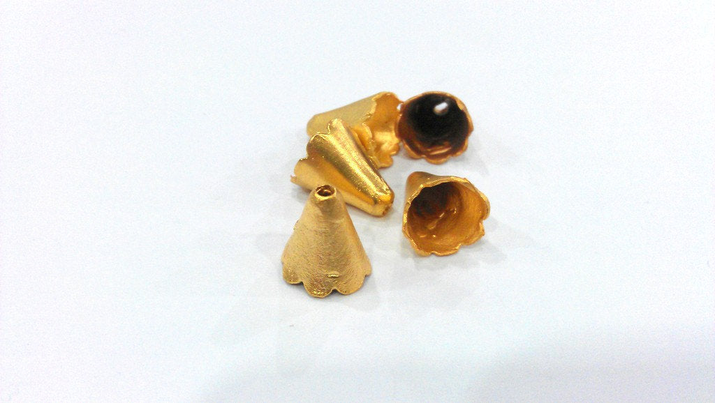 4 Gold Cone Findings Gold Plated Brass   G156