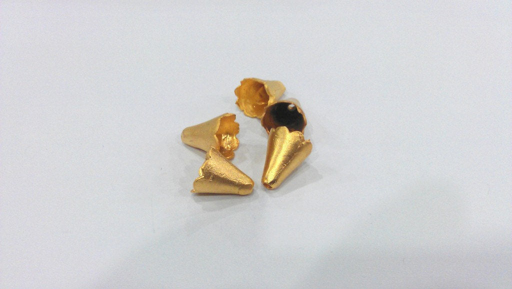 4 Gold Cone Findings Gold Plated Brass   G156