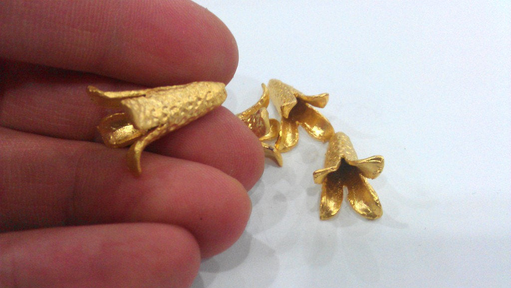 2 Gold Plated Cones Findings , Gold Plated Brass G9229