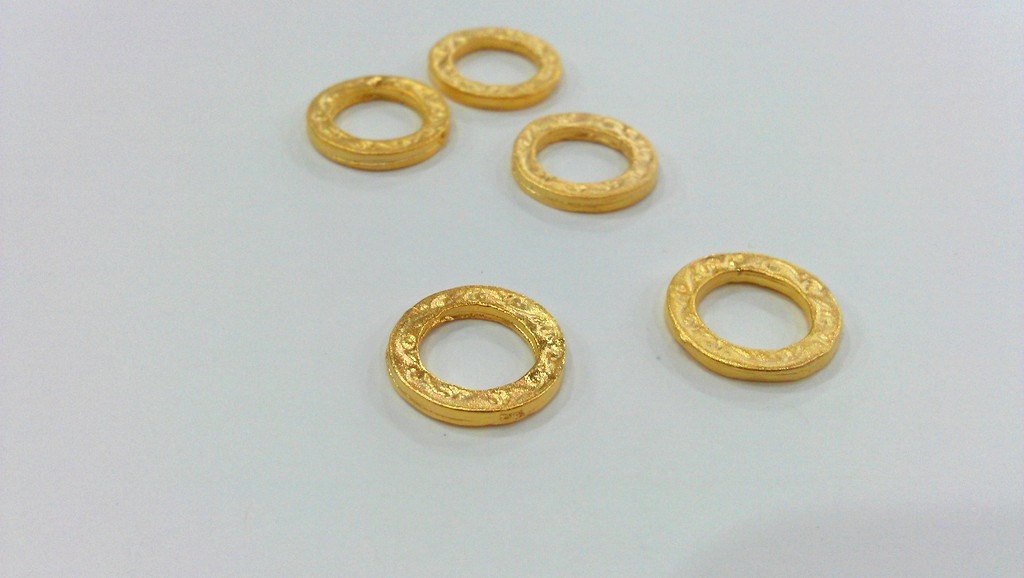 5 Gold Circle Finding Gold Plated Ring Round Charms  5 Pcs (15 mm) ,  G160