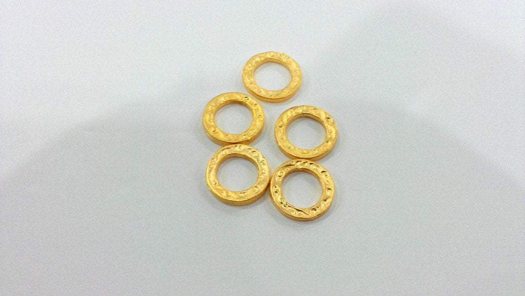 5 Gold Circle Finding Gold Plated Ring Round Charms  5 Pcs (15 mm) ,  G160