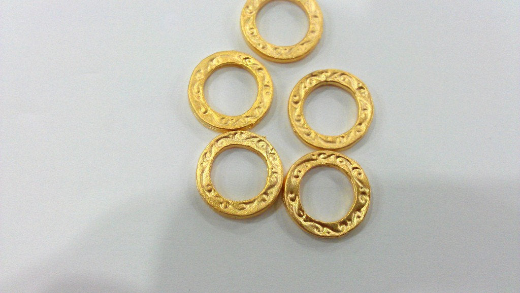 5 Gold Circle Finding Gold Plated Ring Round Charms  5 Pcs (15 mm) ,  G160