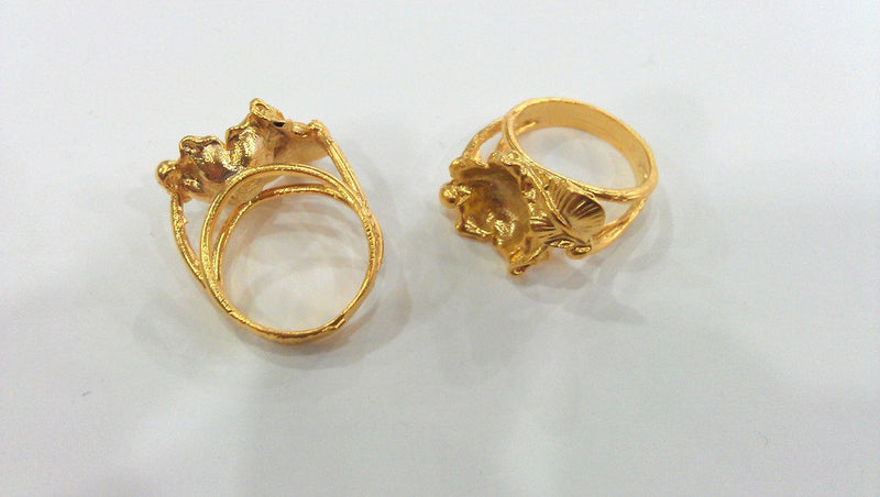 Gold Plated Brass Flower Ring Blank ,  (10mm Blank)  G165