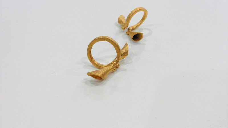 5 Pcs Adjustable Ring Blank  (6mm Drop Blank), Gold Plated  Brass  G11495
