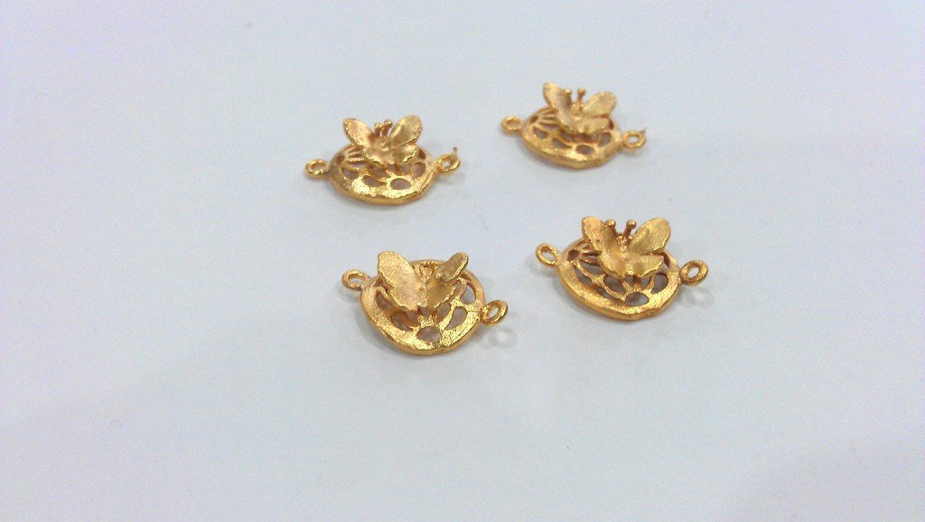4 Butterfly Charms Connector , Gold Plated Brass 4 Pcs  G186