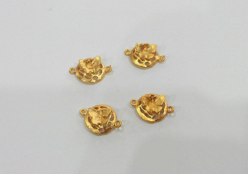 4 Butterfly Charms Connector , Gold Plated Brass 4 Pcs  G186