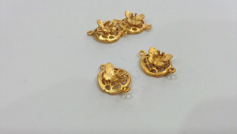 4 Butterfly Charms Connector , Gold Plated Brass 4 Pcs  G186