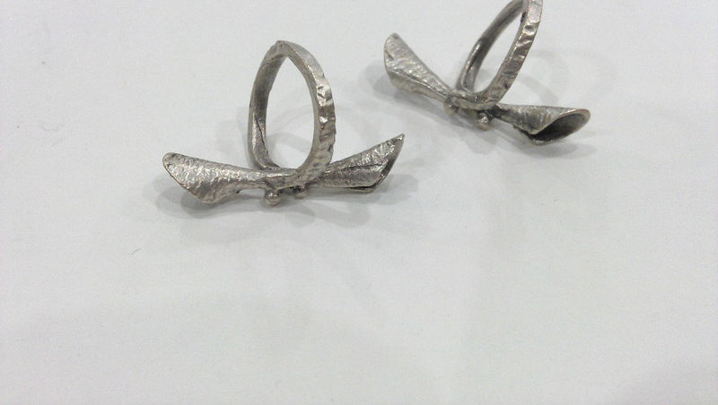 6 Antique Silver Plated Brass Adjustable Ring Blank  (6mm Drop Blank)  G11482