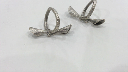 6 Antique Silver Plated Brass Adjustable Ring Blank  (6mm Drop Blank)  G11482