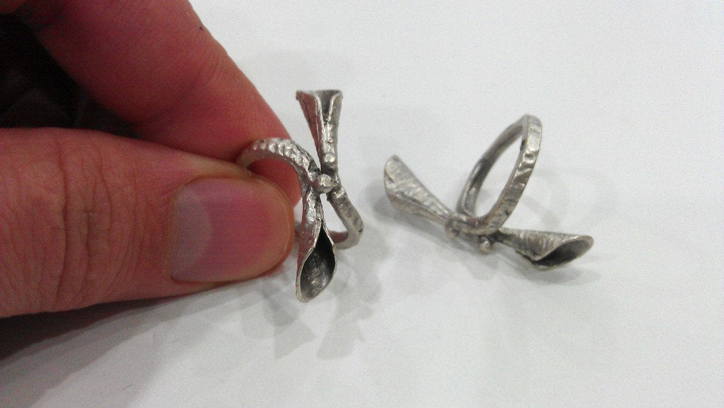 Antique Silver Plated Brass Adjustable Ring Blank  (6mm Drop Blank)  G11482