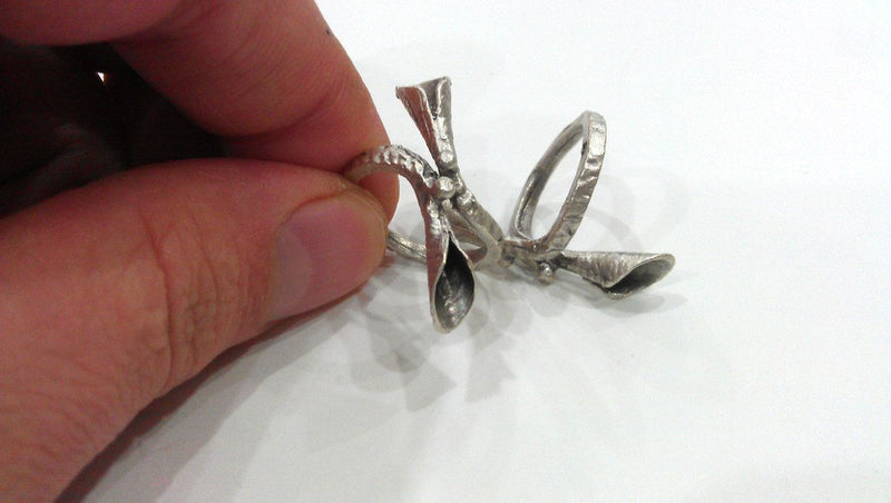 6 Antique Silver Plated Brass Adjustable Ring Blank  (6mm Drop Blank)  G11482