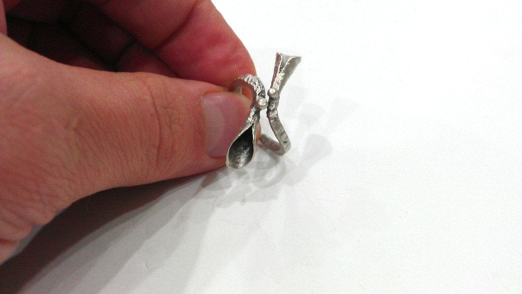 Antique Silver Plated Brass Adjustable Ring Blank  (6mm Drop Blank)  G11482