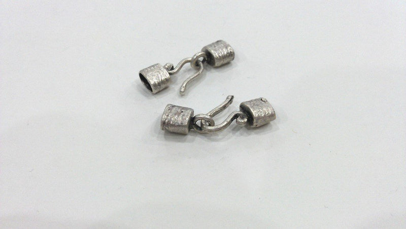 2 sets Antique Silver Plated Brass Hook Clasp, Fold Over Crimp Heads,Findings  G9643