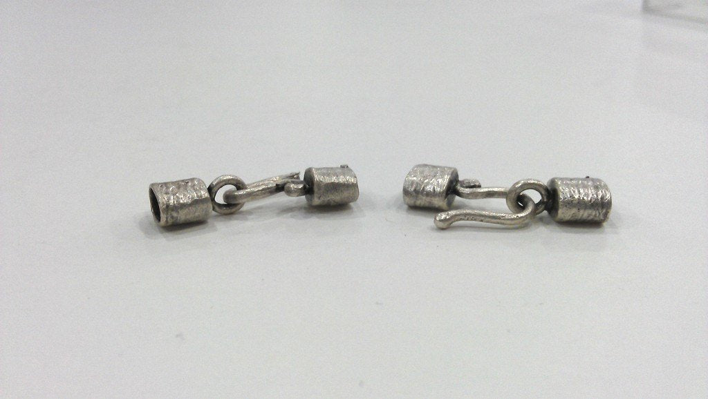 2 sets Antique Silver Plated Brass Hook Clasp, Fold Over Crimp Heads,Findings  G9643