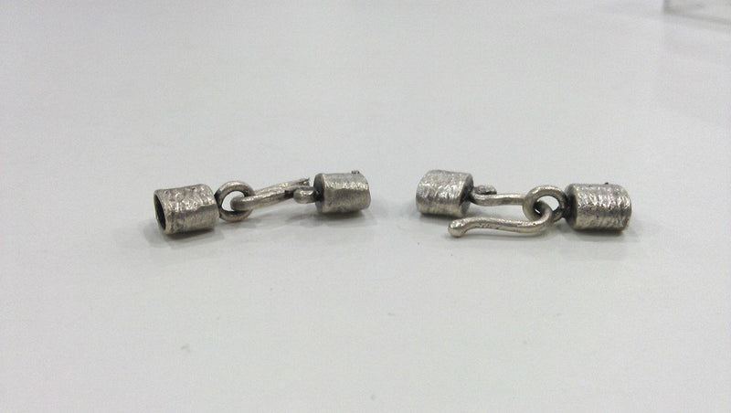 5 sets  Antique Silver Plated Brass Hook Clasp, Fold Over Crimp Heads,Findings  G9643