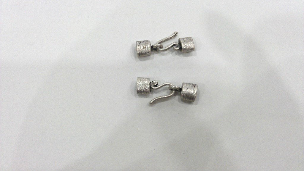 2 sets Antique Silver Plated Brass Hook Clasp, Fold Over Crimp Heads,Findings  G9643