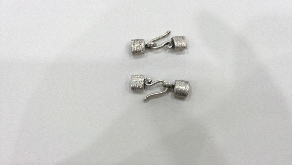 5 sets  Antique Silver Plated Brass Hook Clasp, Fold Over Crimp Heads,Findings  G9643