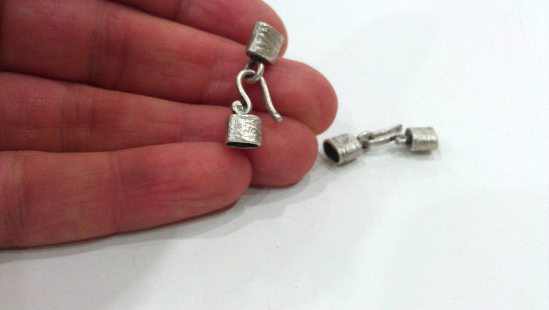 5 sets  Antique Silver Plated Brass Hook Clasp, Fold Over Crimp Heads,Findings  G9643