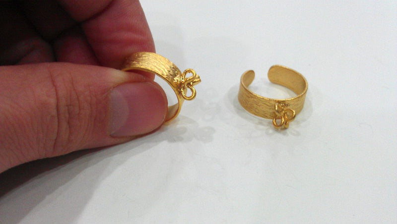 Gold Plated Brass Adjustable Ring Base Blank with a Loop Setting ,Findings G204