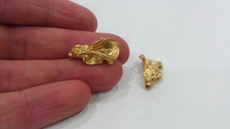 2 Gold Cone Findings , Gold Plated Brass G17055