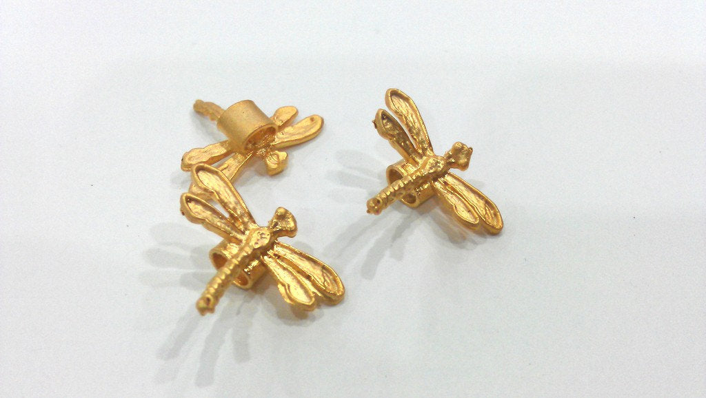 10 Pcs Dragonfly Charms, Gold Plated Brass G9455